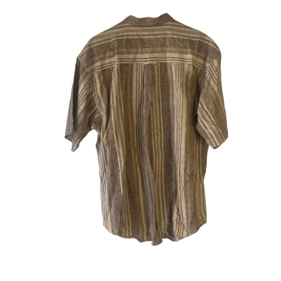 Creative Edge Men's Size Large Brown Striped Linen Short Sleeve Button Up - Picture 4 of 7